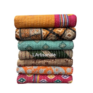 Wholesale Indian Vintage Kantha Quilt Lot: Handmade Reversible Cotton Throw