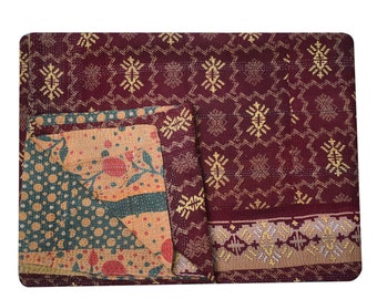 Handmade Indian Vintage Kantha Quilt: Fair Trade Cotton Throw Blanket (56 X 80 Inches)