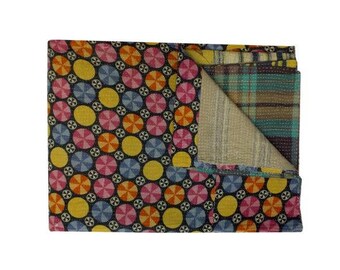 Kantha Quilt Indian Cotton Bedspread ,Bedding ,bed cover, twin size bedding