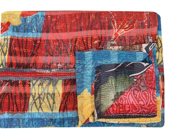 Handmade Vintage Kantha Quilt: Indian Cotton Bedspread Throw