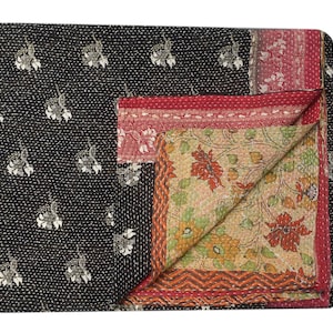 Indian vintage cotton kantha quilt handmade gudari Indian bedcover throw