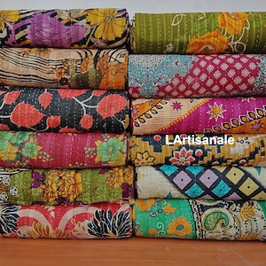 Vintage Kantha Quilt Cotton Hand Block Print Quilt Throw Bedspread Dohar Boho AU