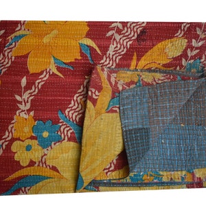 Handmade Kantha Quilt Vintage Kantha Blanket Hand Stitched Kantha Bedspread Twin Size Kantha Throw Indian Bohemian Cotton Kantha Coverlet