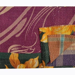 Vintage Kantha-quilt, Kantha-deken, handgemaakte Sari Kantha-quiltworp, geborduurde Kantha-quilt, Indiase katoenen quilt, vintage worp