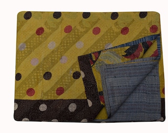 Vintage Sari Patchwork Kantha Quilt Wende-Kantha Überwurf Bunte Boho Decke 100% Baumwolle Quilt Sofa Überwurf Vintage Textil Geschenk