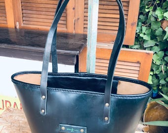 Bolso cesta de piel "Can Furnet II" hecho a mano por GABBI-ART.com