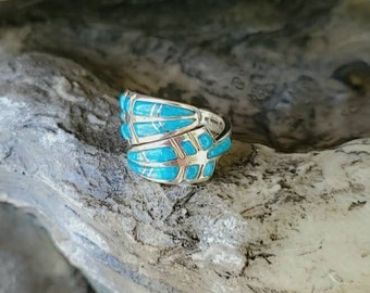 Sterling Silver Sleeping Beauty Turquoise Feather Ring