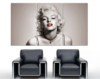 Marilyn Monroe, 3 panel canvas photograph Print, Oil paint effect, red lipstick, home/office wall decor & interior design. for Holiday Gift