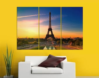 Eiffel Tower Canvas Print: Paris Cityscape Triptych Wall Art