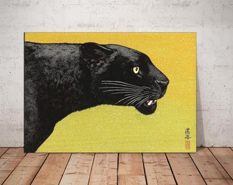 Ukiyo-e Black Panther Print: Vintage Japanese Cat Art, Ready to Hang