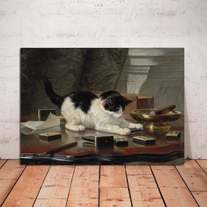 Henriette Ronner- Knip -The Cat at Play Canvas Gallery Wrapped Canvas Giclee Wall Art, Cat Print Cat Lover Gift Cat Art Canvas Ready to Hang