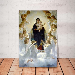 Virgin Mary With Angels Canvas by Bouguereau, Catholic Art, Virgen Mary Art Canvas, Madonna Art, Inspirational Art on CANVAS Ready to Hang.