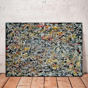 Impresión de arte de pared de Jackson Pollock, póster de arte de exposición vintage de Jackson Pollock, impresión abstracta de Pollock, galería, arte en LIENZO listo para colgar.