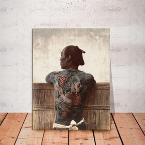 Vintage Japanese Tattoo Art, Yakuza Art, Japanese Tattoo, Tattoo Print, Samurai Art, Japan Men Art, Tattoo Art Print on Canvas Ready to Hang