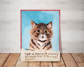 Louis Wain Print Cat Canvas Print,  I fell in love with a lovely kitten, gift for the nursery kitten wall art print wall art  Ready to Hang.