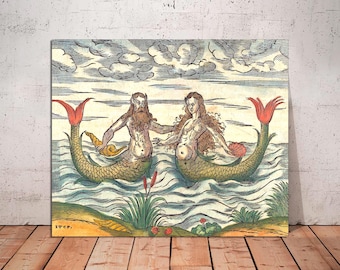 Medieval Mermaid Canvas Print: Vintage Nautical Wall Art