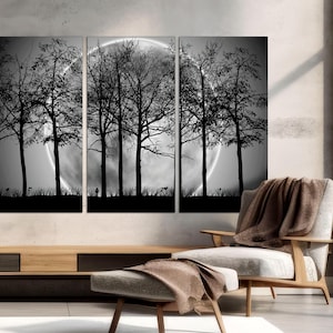 3-Panels Art Canvas Print, Beautiful Trees Wall Art, Forest Landscape Art, Nature Forest Black & White Wall Home Decor, CANVAS Ready to Hang