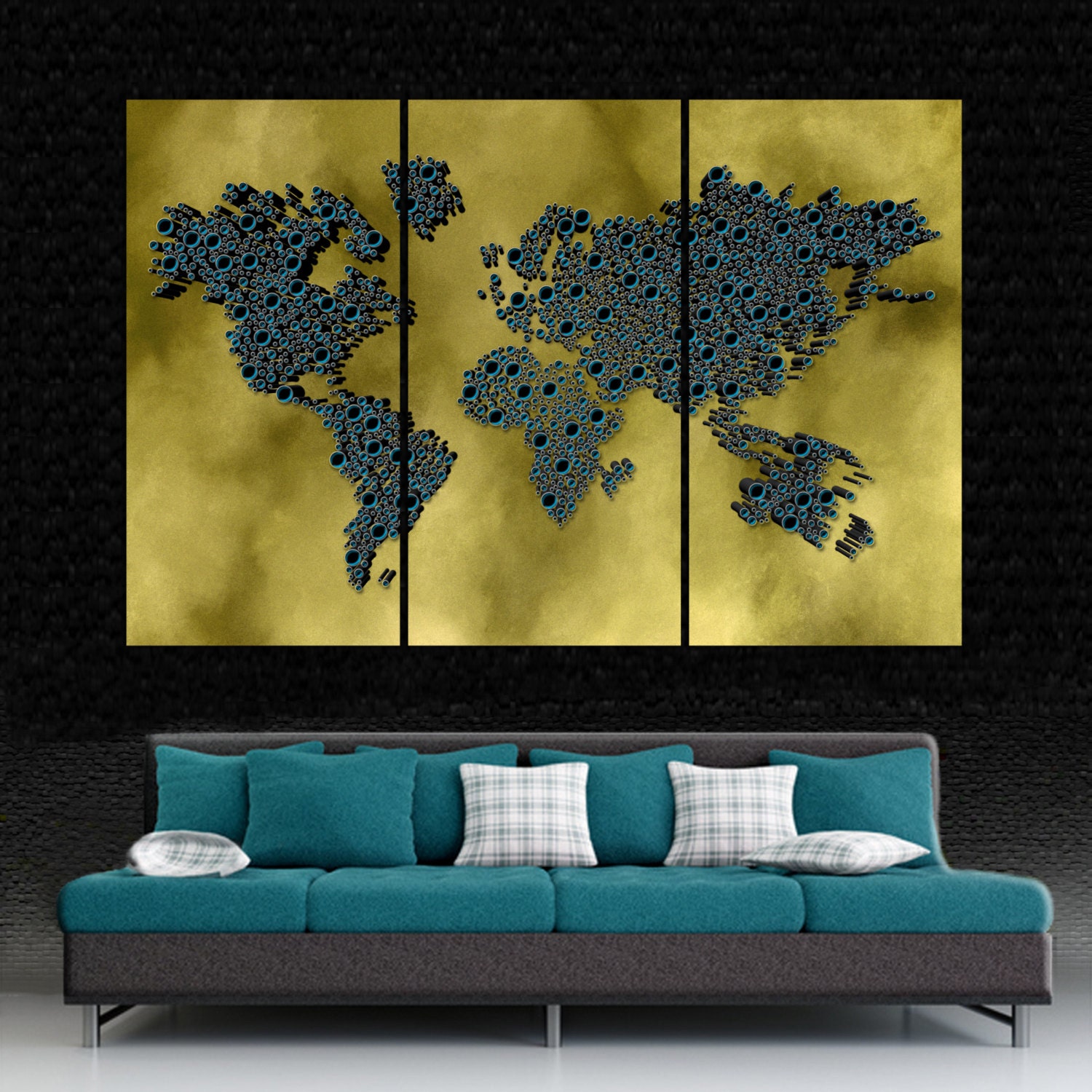 Digital Prints Prints 3 Panel Split World Map Canvas Print For ...