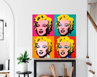 Marilyn Monroe Pop Art Canvas Print, Andy Warhol Style Modern Wall Art, Living Room Art Ready to Hang, Colorful Celebrity Portrait on Canvas