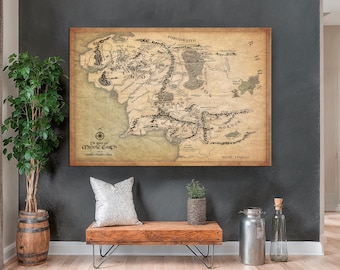 Middle Earth Map Wall Art – Vintage Fantasy World Canvas – Inspired Decor