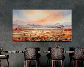Arizona Desert Canvas Art: Panoramic Watercolor Landscape, Ready to Hang