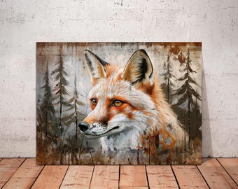 Vintage Fox Painting Canvas Print: English Garden Animal Art