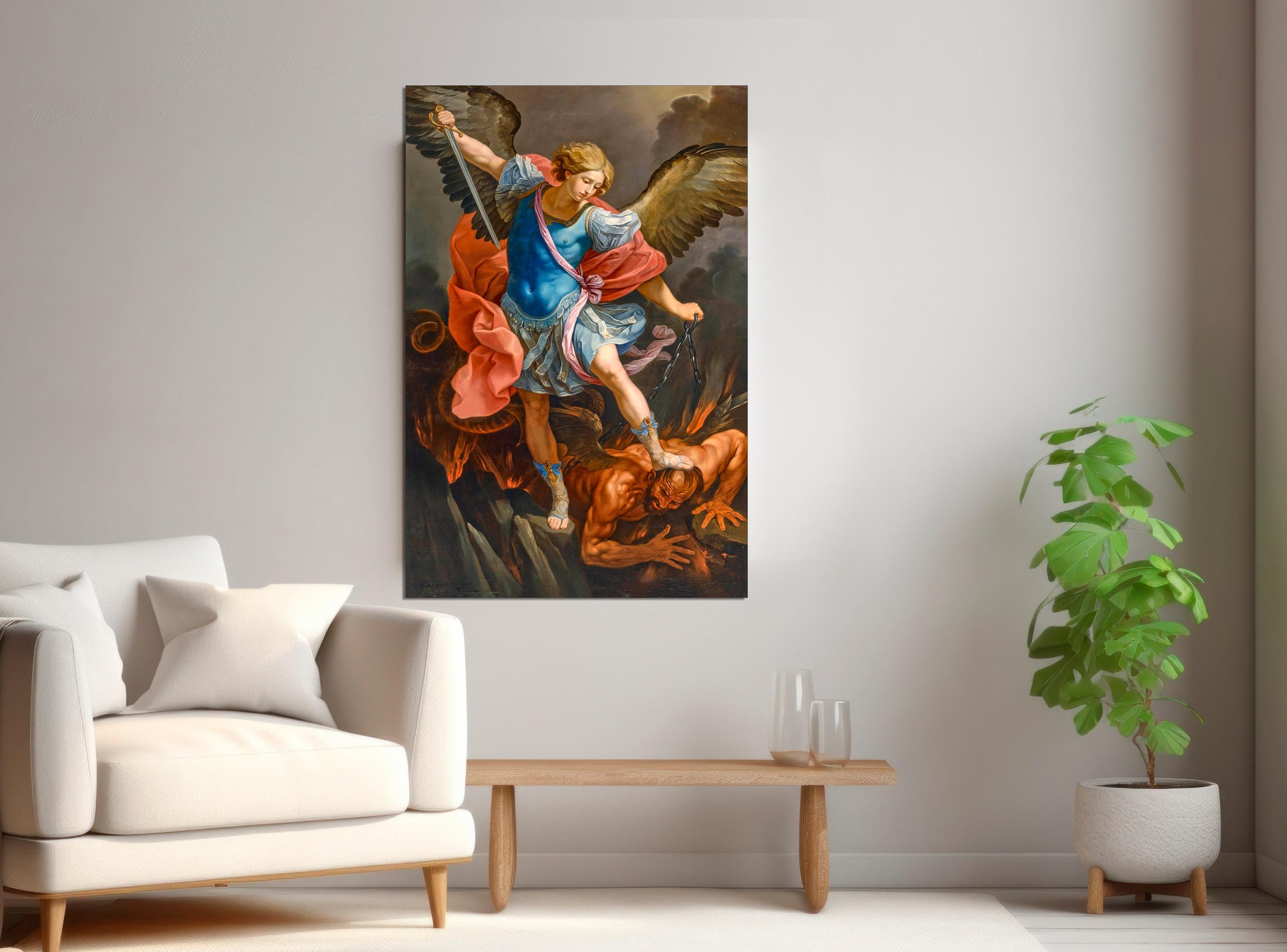 Archangel Michael Defeating Satan Canvas Print - Guido Reni