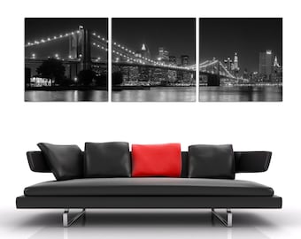 New York City Skyline Canvas Print: Panoramic Triptych Wall Art
