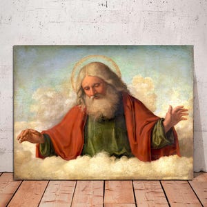 Religious Art, God Canvas Portrait Painting, God the Father, Gift for Christians, Vintage Religious Wall Art, Catholic CANVAS Ready to Hang.