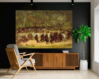 Dancing Bears Canvas Print by William Holbrook Beard: Vintage Woodland Decor