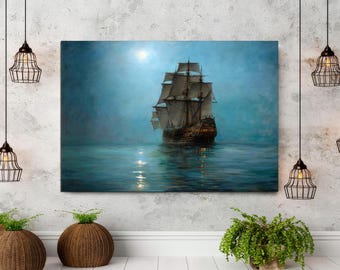 Crescent Moon Sail Ship Canvas Art Print by Dawson Montague