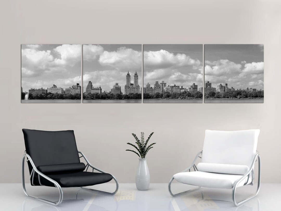 Black and White New York City Skyline Canvas Print - 4 Panel Split - Etsy