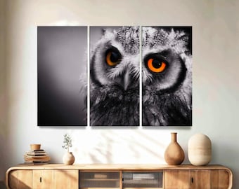 Barred Owl Canvas Print Set: Whimsical Forest, Boho Wall Art