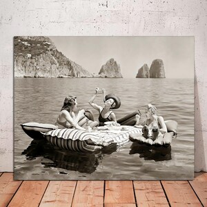 Girls Eating Spaghetti Pasta Raft Vintage Photo Print Kitchen Wall Decor Food Art Amalfi Coast Restaurant Italian Food CANVAS Ready to Hang.