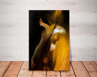 Woman Playing Violin Canvas Art Print: Vintage Music Poster