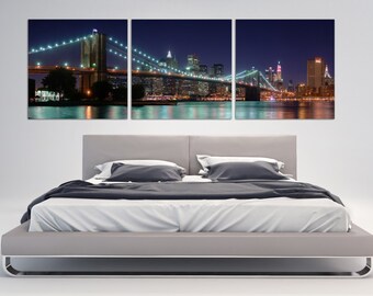 New York City Skyline Panoramic Canvas Print - 3 Panel Split