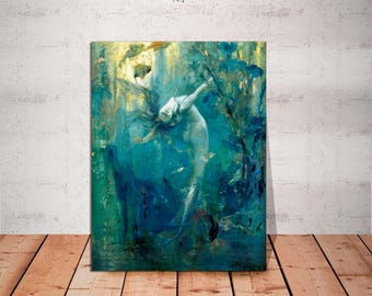 Gaston Hoffmann Sirene Mermaid Canvas Art Print: Vintage Underwater Painting