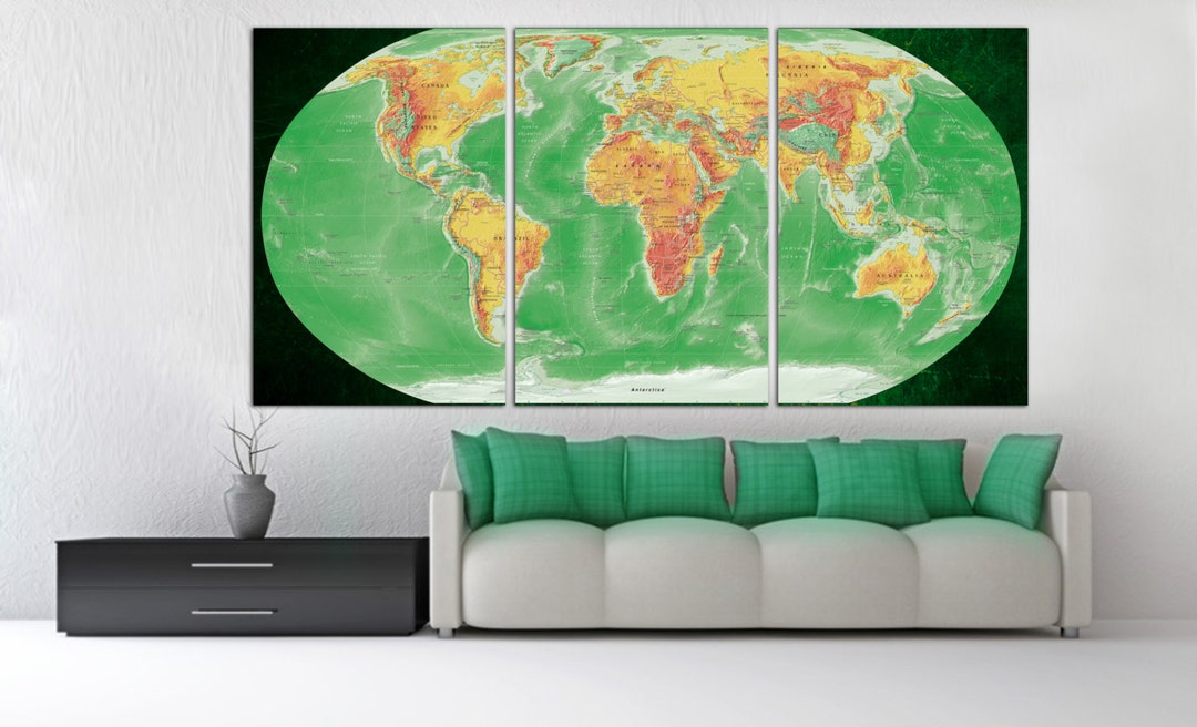 Split World Map Canvas Print: Textured Background, Modern Wall Decor - Etsy