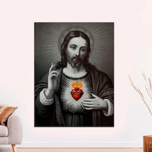 Jesus Sacred Heart Divine Mercy Christian Roman Catholic Canvas Art Print Modern Family Bedroom Decor Posters, Religious Art Ready to Hang.