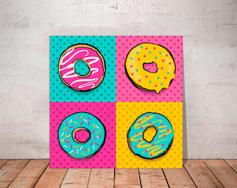 Donut Print SET OF 4 Bright Canvas Print Pop Art Wall Decor Modern