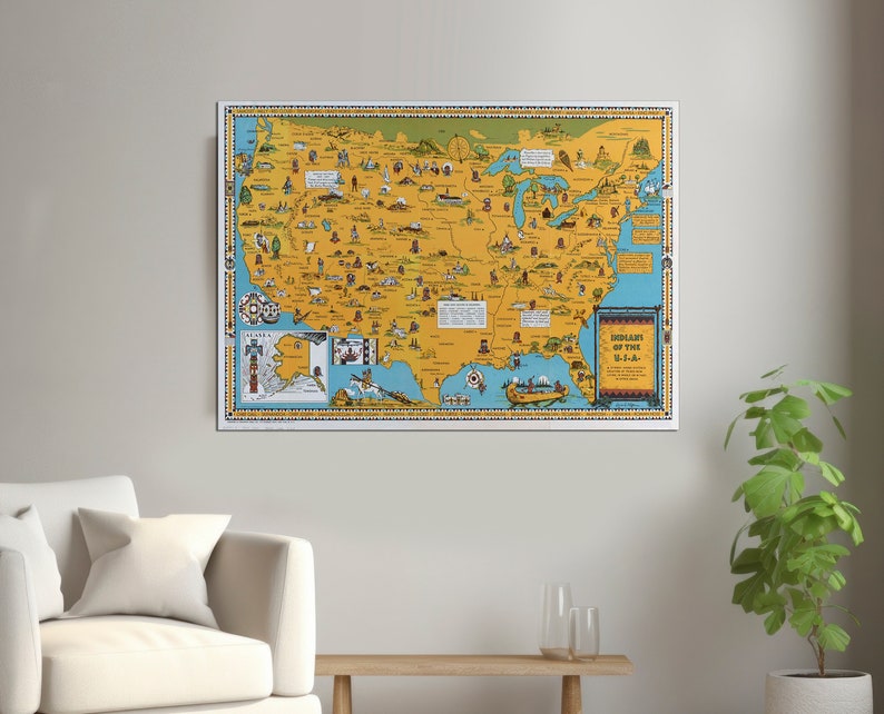 Vintage Native American Tribes Map Art: USA Pictorial Canvas Print - Etsy