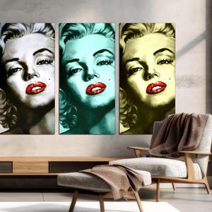 Set of 3 Canvas Prints, Marilyn Monroe Pop Art, Modern Marilyn Monroe Art, Graffiti Wall Art, Hollywood Star Pop Art, CANVAS Ready to Hang.