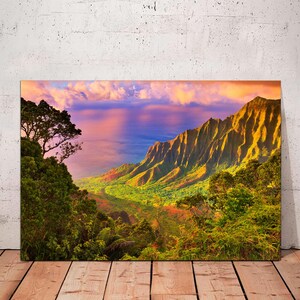 Kauai Hawaii Canvas Art Mountains & Trees Wall Art Print, Forest Landscape Canvas Ready to Hang, Tropical Hawaiian Decor, Hawaiian Islands