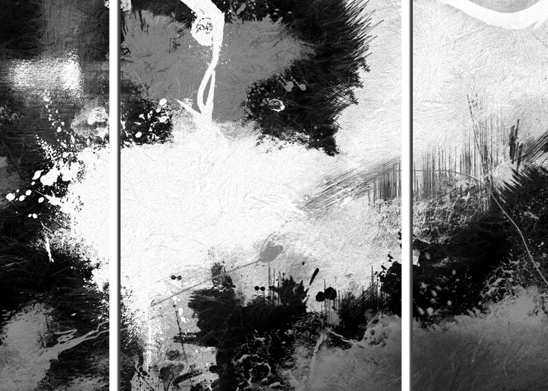 3 Panel Split Black and White Abstract Art Canvas Print. Etsy