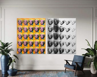 Marilyn Monroe Diptych, Pop Art Canvas Print Set, Warhol Style