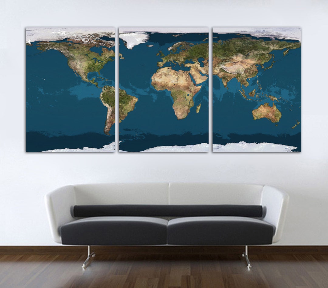 3 Panel Split World Map Canvas Print. Canvas Prints Digital Paint ...