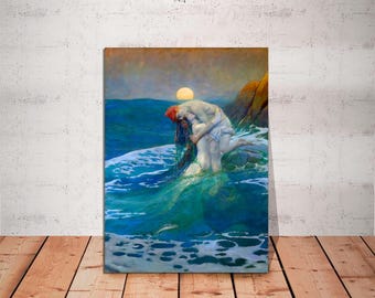 Art Nouveau Mermaid Canvas Print: Howard Pyle Ocean Art, Ready to Hang