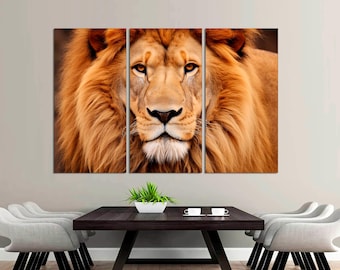 Lion Canvas Print: 3-Panel Wild Animal Wall Art, Ready to Hang