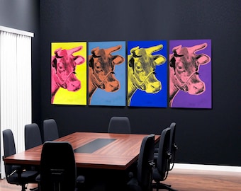 Andy Warhol Cow Pop Art 4-Panel Canvas Print: Modern Wall Decor