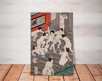 Utagawa Yoshiiku Japanese Beauty Art Canvas Print: Public Bath Ready to Hang